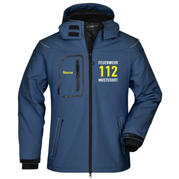 Winter Softshell Jacke | Feuerwehr 112 Notruf mit Ortsnamen Navy