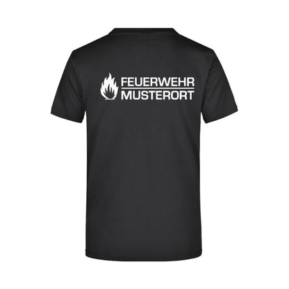 T-Shirt | Feuerwehr mit Flamme und Balken Schwarz