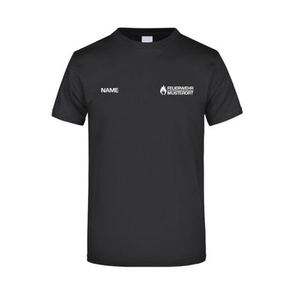 T-Shirt | Feuerwehr mit Flamme und Balken Schwarz