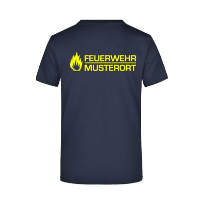 T-Shirt | Feuerwehr mit Flamme und Balken Navy