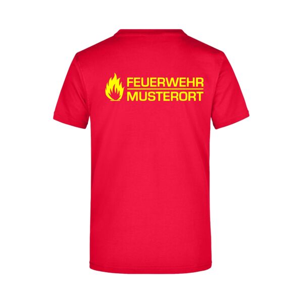 T-Shirt | Feuerwehr mit Flamme und Balken Rot