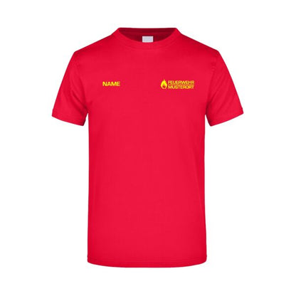 T-Shirt | Feuerwehr mit Flamme und Balken Rot