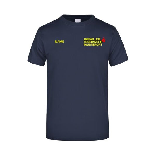 T-Shirt | Freiwillige Feuerwehr mit Ortsnamen und Flamme Navy