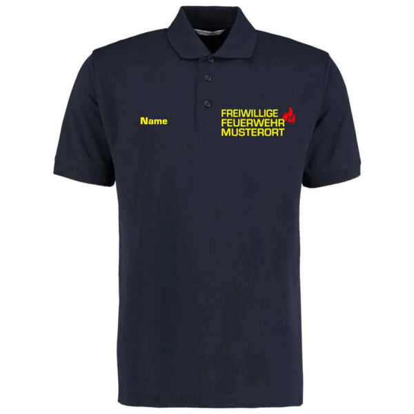 Poloshirt | Freiwillige Feuerwehr mit Ortsname und Flamme Navy