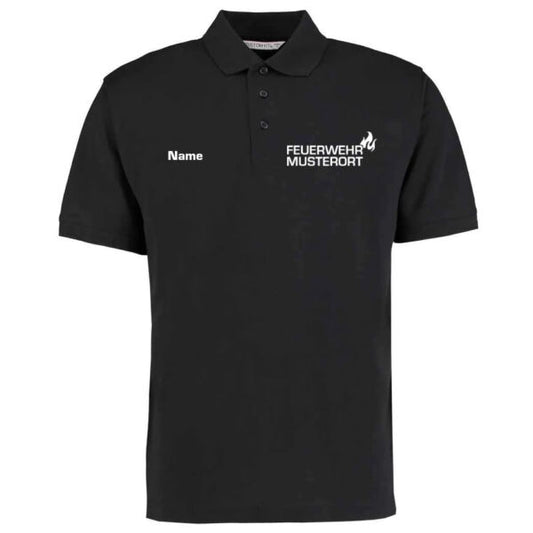 Poloshirt | Feuerwehr Ortsname mit Flamme Basic Schwarz