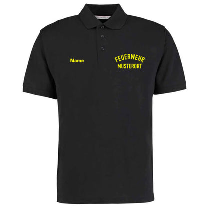 Poloshirt | Feuerwehr gebogen mit Ortsname Basic Schwarz