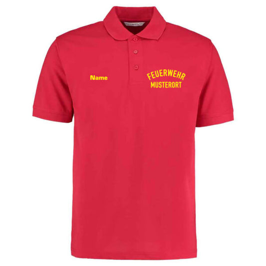 Poloshirt | Feuerwehr gebogen mit Ortsname Basic Rot