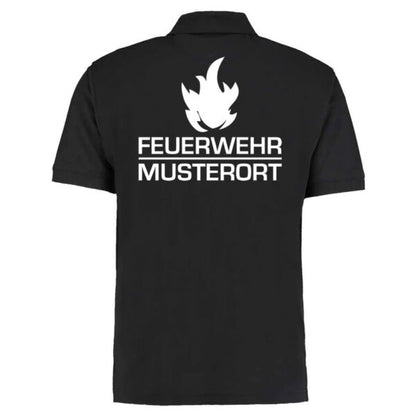 Poloshirt | Feuerwehr Balken mit Flamme & Ortsname Basic Schwarz