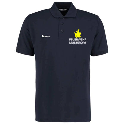 Poloshirt | Feuerwehr Balken mit Flamme & Ortsname Basic Navy