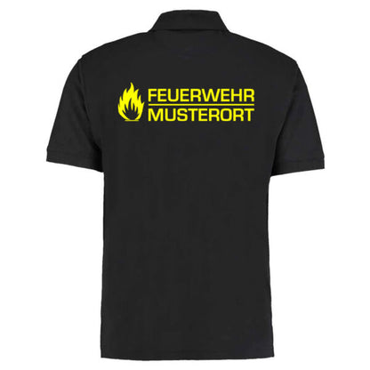 Poloshirt | Feuerwehr mit Flamme und Balken Schwarz