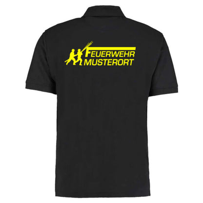 Poloshirt | Feuerwehr Angriff mit Ortsnamen Schwarz