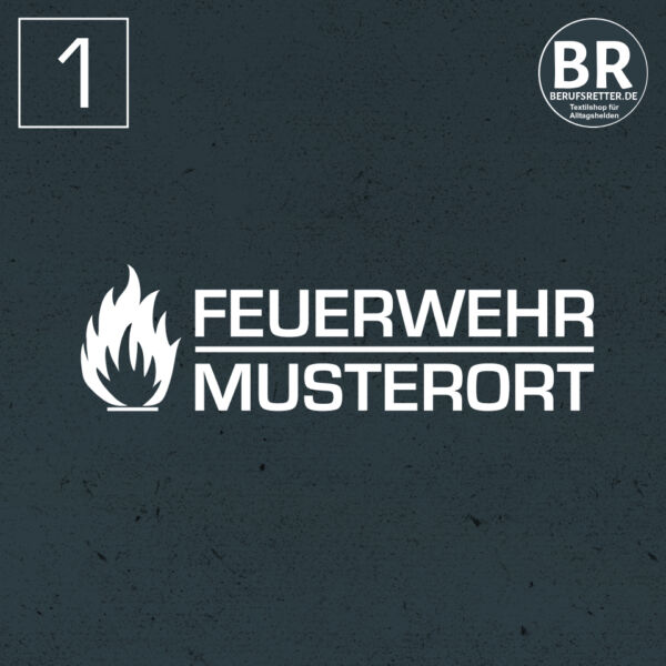 T-Shirt | Feuerwehr mit Flamme und Balken Schwarz