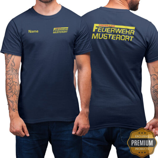 T-Shirt Männer | Freiwillige Feuerwehr mit Ortsname Premium Navy