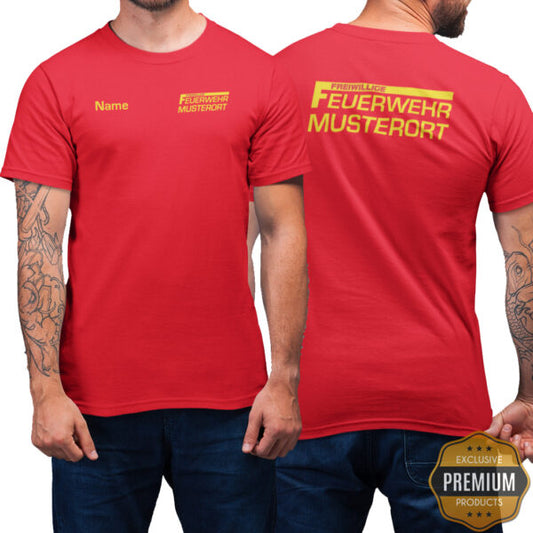 T-Shirt Männer | Freiwillige Feuerwehr mit Ortsname Premium Rot