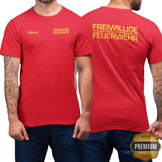 T-Shirt Männer | Freiwillige Feuerwehr Classic mit Name Premium Rot