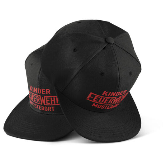 Snap Back Cap Kinder | Kinder FeuerWehr mit Ortsname Schwarz