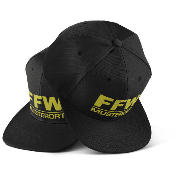 Snap Back Cap Unisex | Freiwillige Feuerwehr Balken mit Ortsname Schwarz