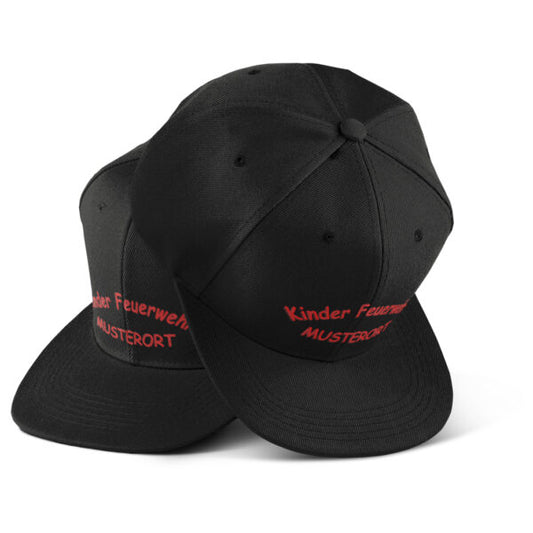 Snap Back Cap Kinder | Kinder Feuerwehr gebogen mit Ortsname Schwarz