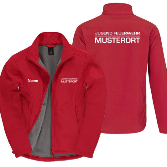 Classic Softshelljacke Herren | Jugendfeuerwehr mit Ortsname Balken Basic Rot