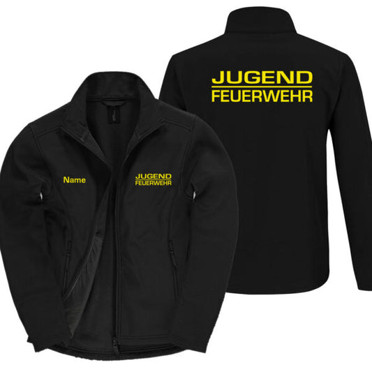 Classic Softshelljacke Herren | Jugendfeuerwehr mit Balken Basic Schwarz