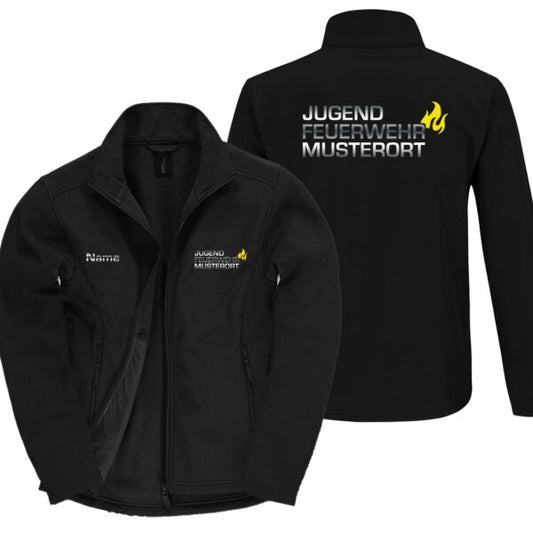 Classic Softshelljacke Herren | Jugendfeuerwehr Flamme mit Ortsname Basic Schwarz