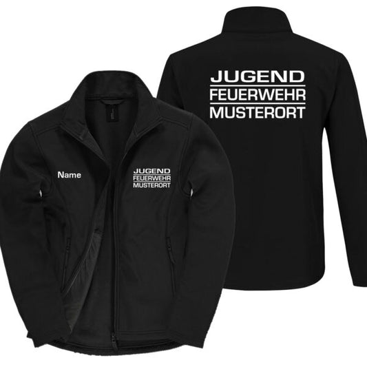 Classic Softshelljacke Herren | Jugendfeuerwehr mit Ortsname Block Basic Schwarz