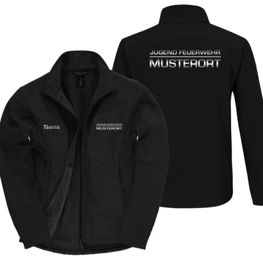 Classic Softshelljacke Herren | Jugendfeuerwehr mit Ortsname Balken Basic Schwarz