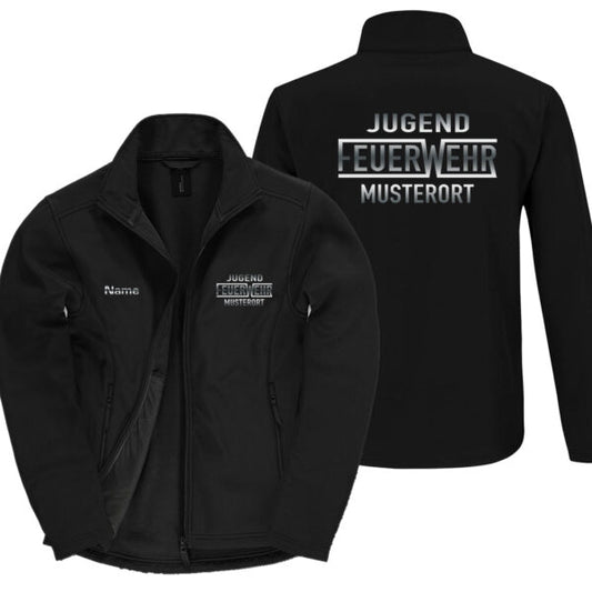 Classic Softshelljacke Herren | Jugendfeuerwehr mit Ortsname Basic Schwarz