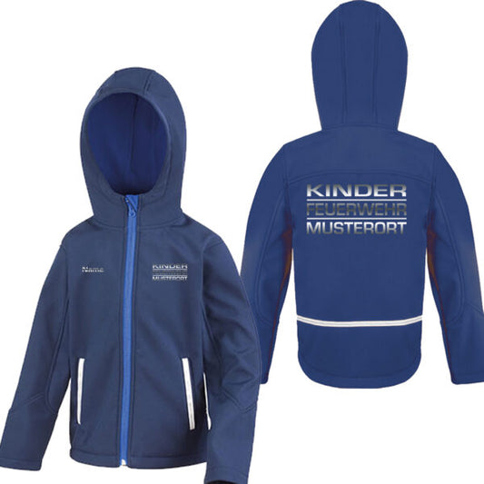 Classic Softshelljacke Kinder | Kinderfeuerwehr mit Ortsname Block Navy