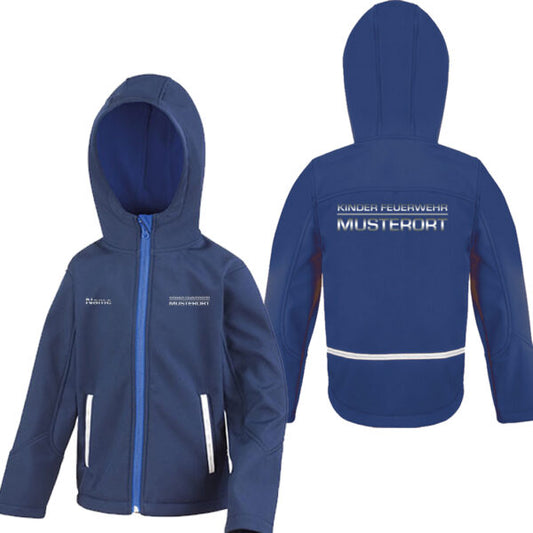 Classic Softshelljacke Kinder | Kinderfeuerwehr mit Ortsname Navy