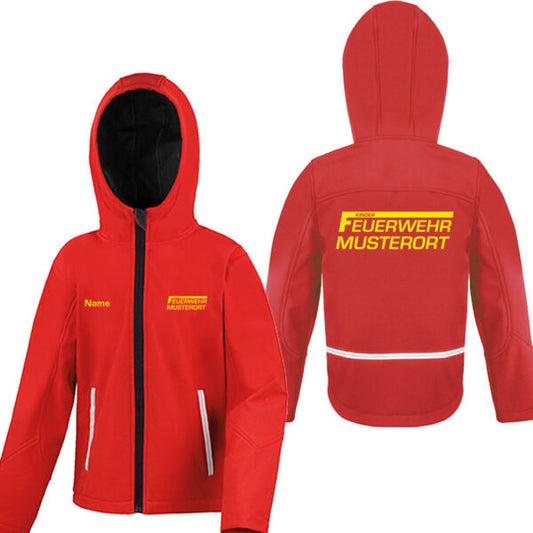 Classic Softshelljacke Kinder | Kinderfeuerwehr mit Ortsname Rot