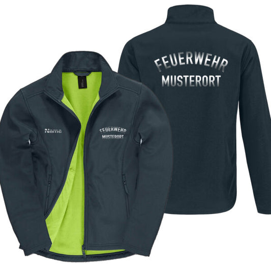 Classic Softshelljacke Herren | Feuerwehr gebogen mit Ortsname Basic Navy