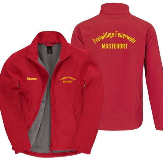 Classic Softshelljacke Herren | Freiwillige Feuerwehr gebogen mit Ortsname Basic Rot