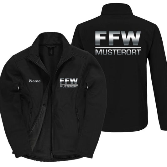 Classic Softshelljacke Herren | Freiwillige Feuerwehr Balken mit Ortsname Schwarz