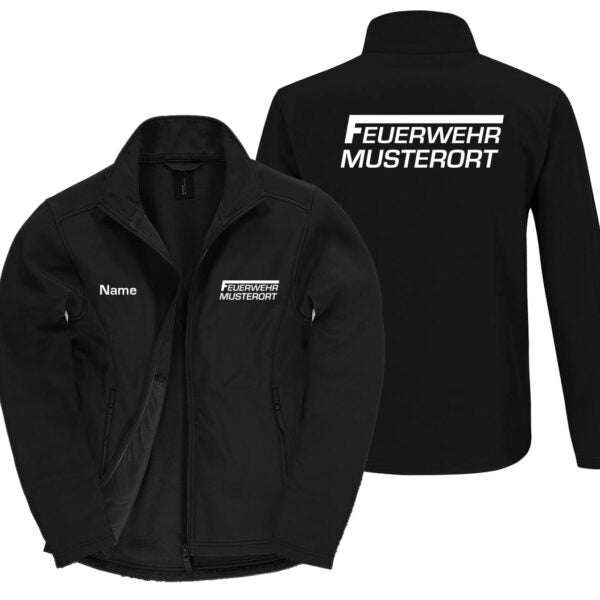 Classic Softshelljacke Herren | Feuerwehr F Balken mit Ortsname Basic Schwarz