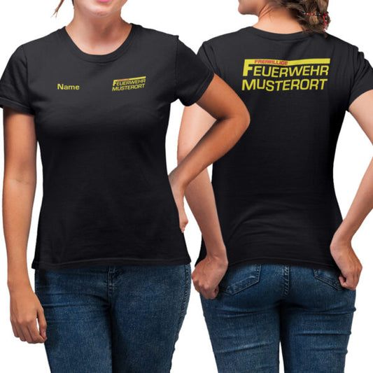 T-Shirt Frauen | Freiwillige Feuerwehr mit Ortsname Basic Schwarz