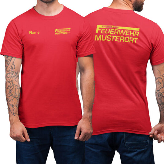 T-Shirt Männer | Freiwillige Feuerwehr mit Ortsname Basic Rot