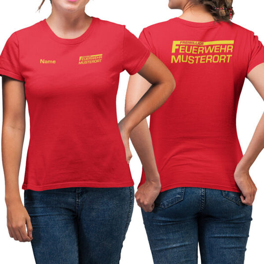 T-Shirt Frauen | Freiwillige Feuerwehr mit Ortsname Basic Rot