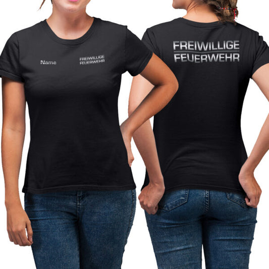 T-Shirt Damen | Freiwillige Feuerwehr Classic mit Name Basic Schwarz