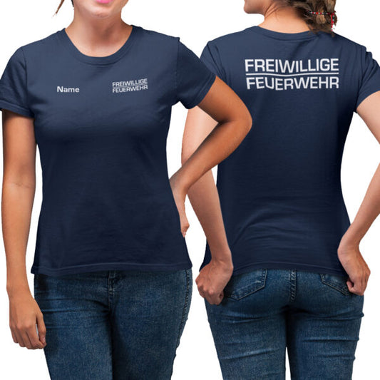 T-Shirt Damen | Freiwillige Feuerwehr Classic mit Name Basic Navy