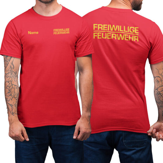 T-Shirt Männer | Freiwillige Feuerwehr Classic mit Name Basic Rot