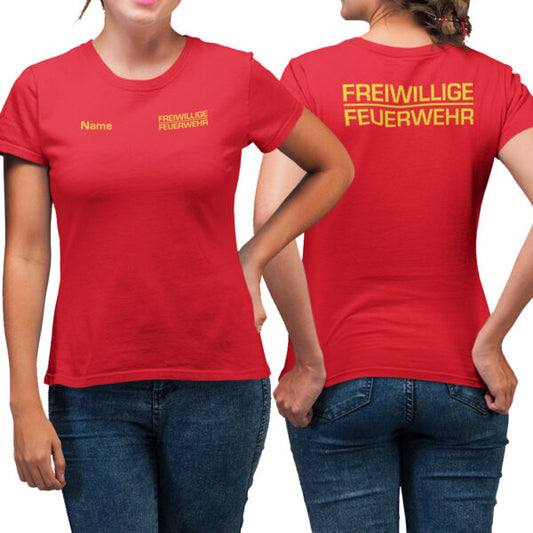 T-Shirt Damen | Freiwillige Feuerwehr Classic mit Name Basic Rot