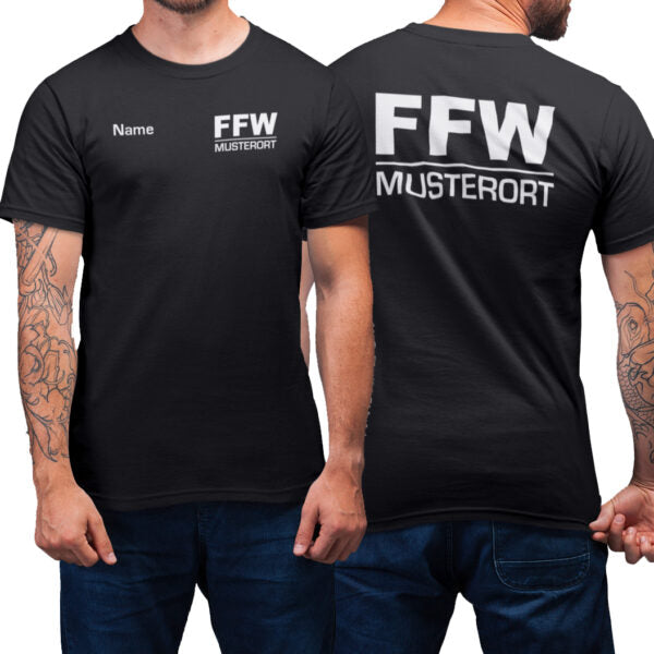 T-Shirt Männer | Freiwillige Feuerwehr Balken mit Ortsname Basic Schwarz