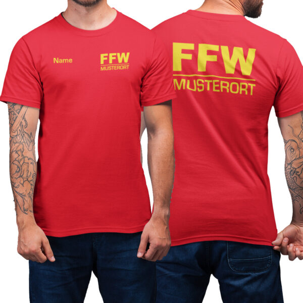 T-Shirt Männer | Freiwillige Feuerwehr Balken mit Ortsname Basic Rot