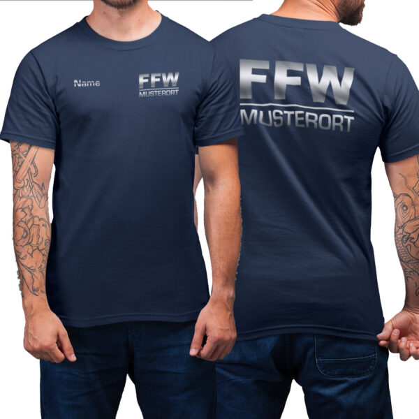 T-Shirt Männer | Freiwillige Feuerwehr Balken mit Ortsname Basic Navy