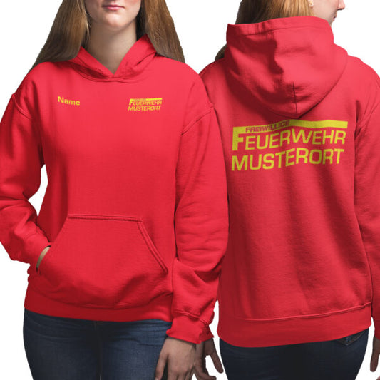 Hoodie Frauen | Freiwillige Feuerwehr mit Ortsname Basic Rot