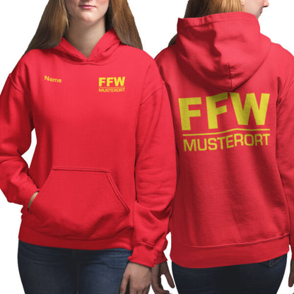 Hoodie Frauen | Freiwillige Feuerwehr Balken mit Ortsname Basic Rot