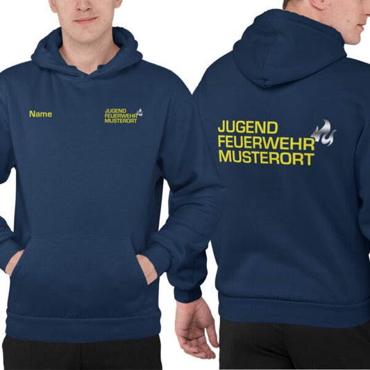 Hoodie Unisex | Jugendfeuerwehr Flamme mit Ortsname Navy