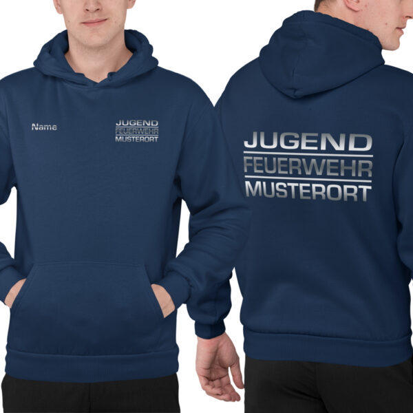 Hoodie Unisex | Jugendfeuerwehr mit Ortsname Block Navy