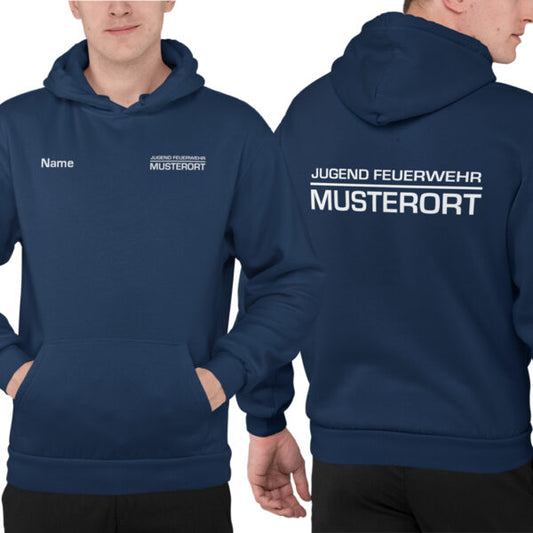 Hoodie Unisex | Jugendfeuerwehr mit Ortsname Balken Navy